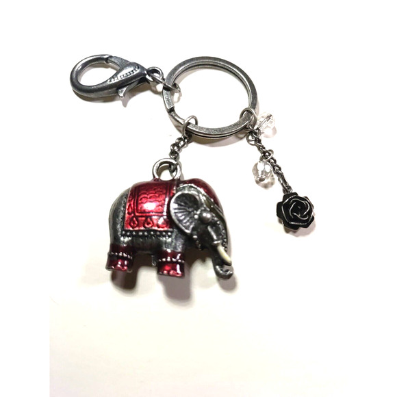 Elephant Silver Tone Red Flower Luggage Purse Clip - Picture 1 of 5
